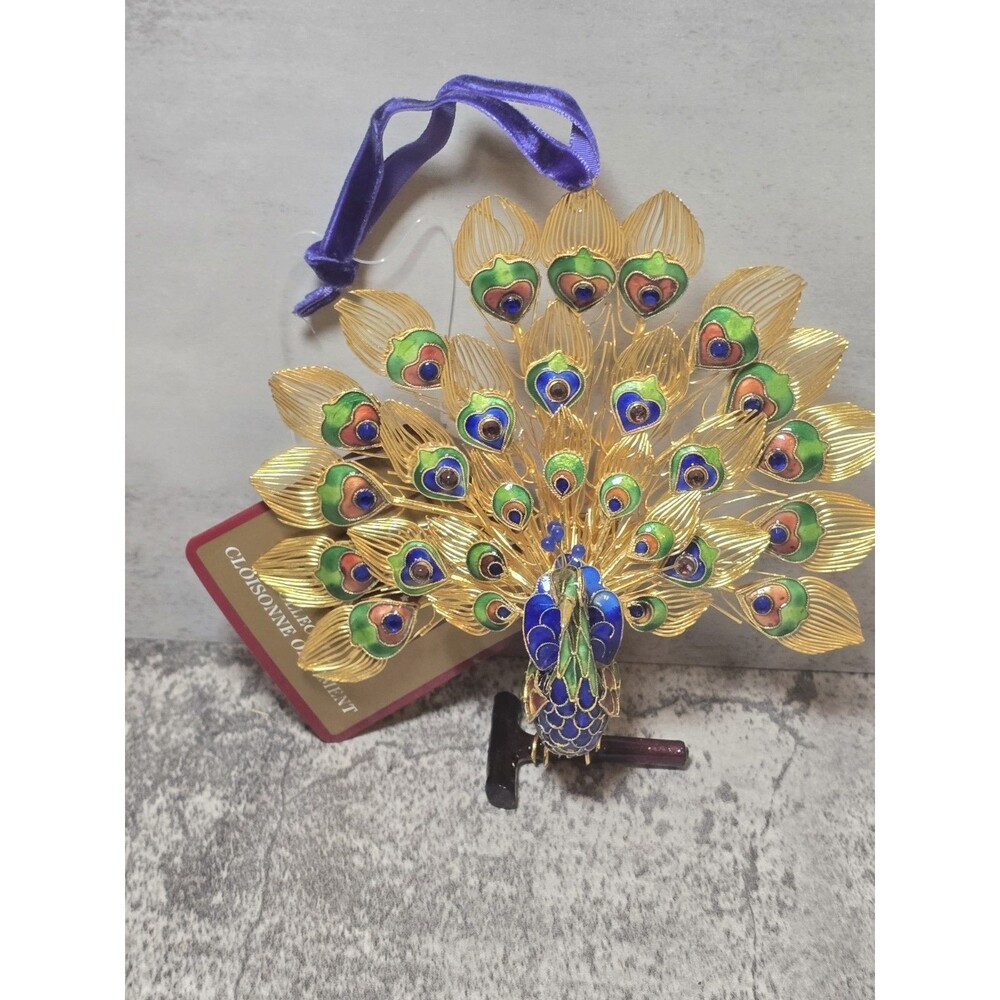 DILLARD'S "TRIMMINGS" COLLECTIBLE CLOISONNE PEACOCK Christmas ORNAMENT - Picture 6 of 12